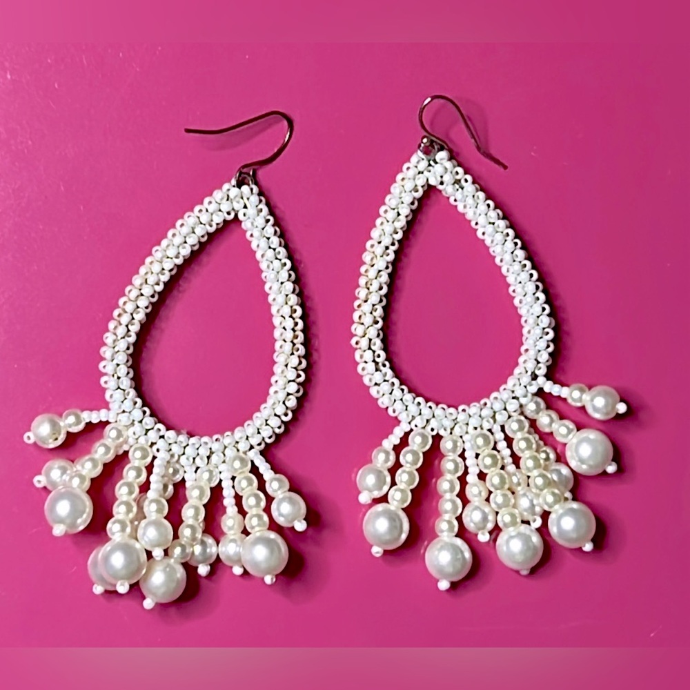 White Pearl Statement Earrings - image 1